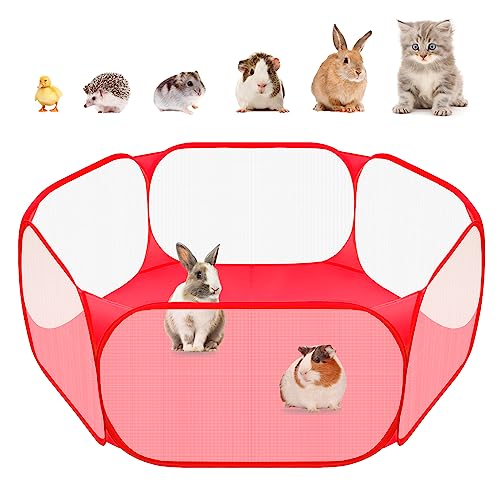 Amakunft Small Animals C&C Cage Tent, Breathable & Transparent Pet Playpen Pop Open Outdoor/Indoor Exercise Fence, Portable Yard Fence for Guinea Pig, Rabbits, Hamster, Chinchillas and Hedgehogs (Red) von Amakunft