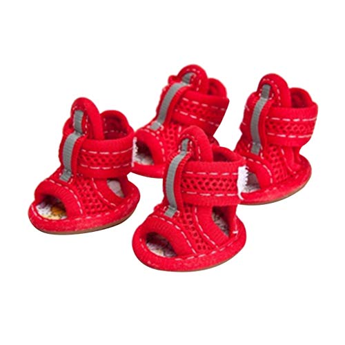 Heimtierbedarf Für Hundenäpfe Mit Aufbewahrung Fashion Dog Sommerschuhe Atmungsaktive Mesh-Schuhe Hundesandalen verhindern heiße Füße Camping Hund Zubehör (Red, S) von Amaone