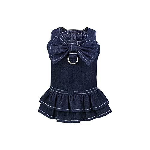 Amaone Hunde-Cheerleader-Outfit Hundekleid für Frühlings- und Sommer-Heimtiere niedlich Tierbedarf Jeanimkleid Haustierkleidung Für Mittelgroße Hunde, Weiblich (Dark Blue-1, XL) von Amaone