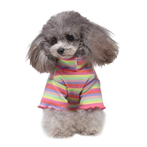 Amaone Weiche Hunde Strickwaren Pullover Winter Welpen Haustierkleidung farbig gestreifter Rollkragenpullover zweibeiniger Haustierpullover Hunde Warmer Mantel (c-Pink, L) von Amaone