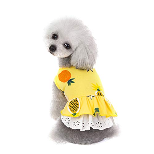Doggy Kleidung Mittel Pet Dog Bottoming Ananas Print Dress Kleidung Cat Lace Atmungsaktives Kleid Kleidung Für Kätzchen Unter 6 Dollar (2-Yellow, XL) von Amaone