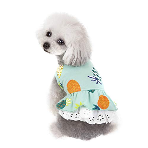 Hundebekleidung Für Möpse Pet Dog Bottoming Ananas Print Dress Kleidung Cat Lace Atmungsaktives Kleid Osterkleid Für Hunde (Green-B, M) von Amaone