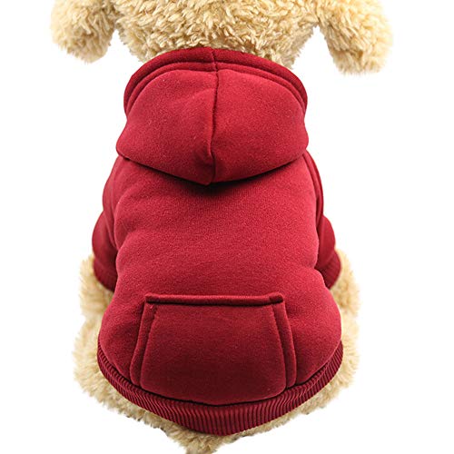 Selbstgestrickte Hundepullover Hunde-Sweatshirts mit Kapuze Kleidung mit Tasche Haustierkleidung Polyester-Haustierkleidung Hunde Pullover Warm (Wine Red, XL) von Amaone