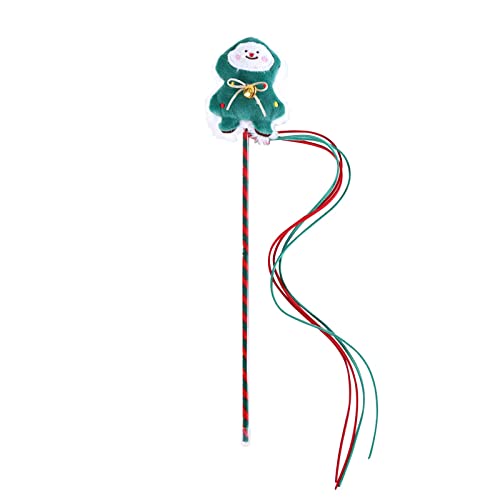 Sinnvolles Katzenspielzeug Haustier--Karikatur-Weihnachtsbaum Santa Deer Fringe Interactive Stick Sound Toy Trainingsstange Pet Interactive Funny Feather Stick Stressreduzierendes (Green-E, One Size) von Amaone