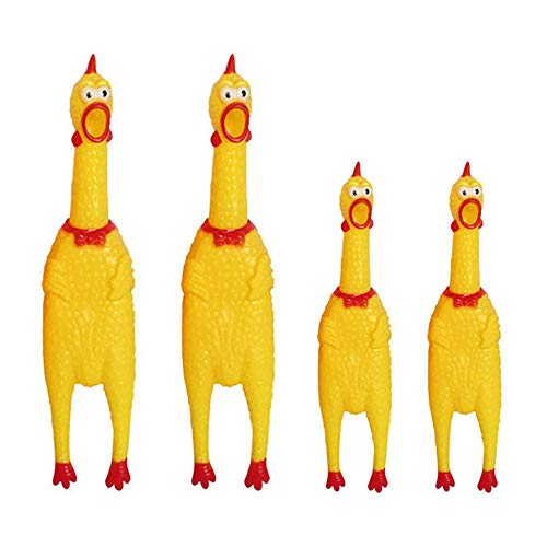 Amasawa 4 Stück Gummi Schreiend Hühner Spielzeug, Gelb Gummi Quietschen Hühner Spielzeug Neuheit und Dauerhaft Gummi Huhn Haustiere Schreien Spielhundegeschenk von Amasawa