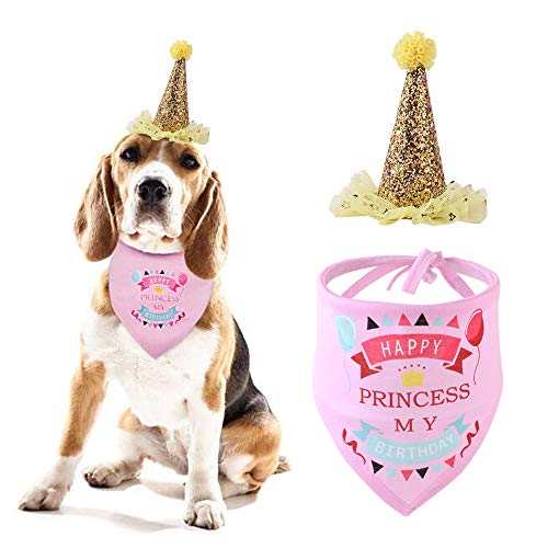 Hund Geburtstag Bandana Schals Party Pet Dreieckstuch Hund Geburtstag Feier Zubehör Hund Geburtstag Hut Set,Welpe Geburtstag Dekor (Pink) von Amasawa