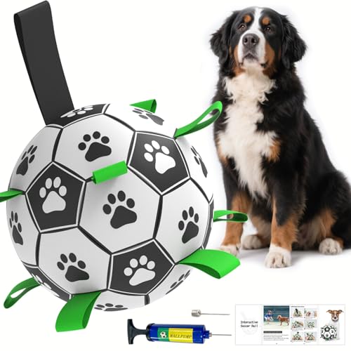 Amasiver Hunde-Fußballspielzeug mit Riemen, 22,9 cm großer Herdingball, interaktives Spielzeug zum Tauziehen, Geburtstagsgeschenke, Wasserspielzeug, Weltmeisterschaft, stabile Bälle für mittelgroße von Amasiver