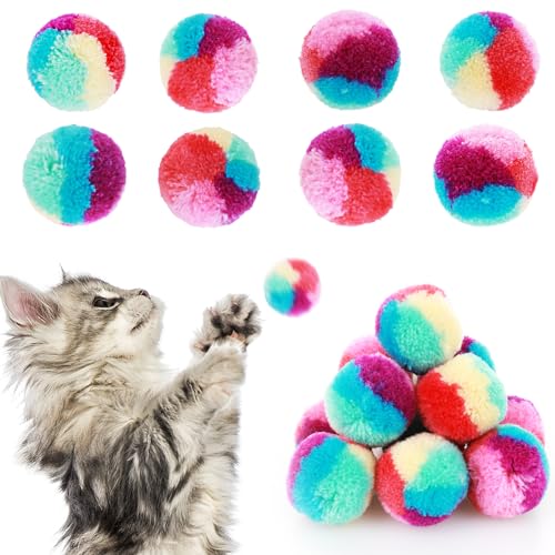 Amaxiu 3 CM bunte Katze Pom Pom Ball Spielzeug, 20 Pcs Regenbogen Katze Spielzeug Bälle weichen Plüsch Katze Ball interaktives Spielzeug Training Ball Spielzeug für Indoor Katzen Kätzchen üben spielen von Amaxiu