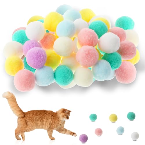 Amaxiu 30 Stück 3 cm Katzenspielzeugbälle, weicher Kätzchen Pompom Ball für drinnen Katzen interaktives Ballspielzeug Queit Katzenball Katzen Pom Pom Bälle für Haustiere Spielen (Gemischte Farben) von Amaxiu