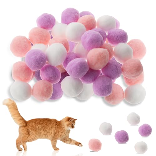 Amaxiu 30 Stück 3cm Katzenspielzeugbälle, weicher Kätzchen Pompom Ball für drinnen Katzen interaktives Ballspielzeug Queit Katzenball Katzen Pom Pom Bälle für Haustiere Spielen (Pink Lila) von Amaxiu