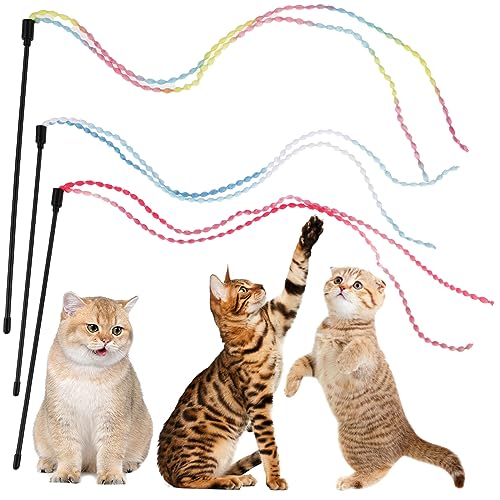 Amaxiu Katzen Regenbogen Zauberstab Spielzeug, 3 Stück, interaktives Katzen Teaser Zauberstab Schnur Spielzeug für den Innenbereich Farbverlauf Band Charmeur für Kätzchen Übungsleiter(Stil A) von Amaxiu