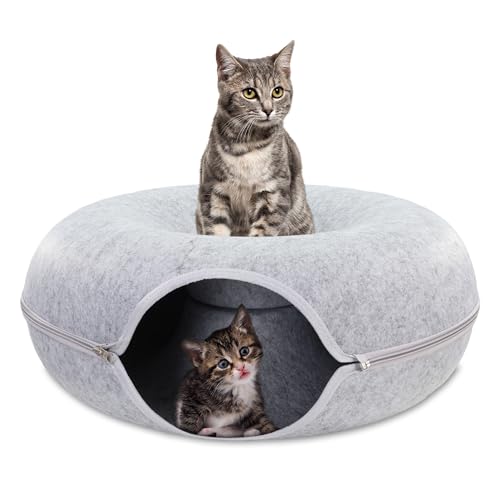 Katzenbett Katzenhöhle Filz - Katzentunnel als Katzen Bett Cat Bed Höhle, Bettchen oder Tunnel als Schlafplatz oder Cat House Kuschelhöhle Spieltunnel Katzendonut dunkelgrau von Amazinggirl