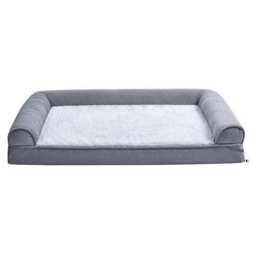 Amazon Basics Couchbett aus Schaumstoff für Hunde und Haustiere mit abnehmbarem Bezug, Grau, 91 x 69 x 17 cm (L x W x H) von Amazon Basics