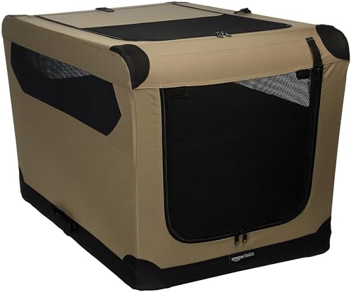 Amazon Basics Hundekäfig, weich, faltbar, 91 x 61 x 61 cm, Hellbraun von Amazon Basics