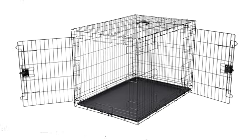 Amazon Basics Zusammenklappbarer Hundekäfig aus Metalldraht mit Bodenschale, Doppeltür, Schwarz, L 107 x B 71 x H 76 cm von Amazon Basics