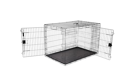 Amazon Basics Zusammenklappbarer Hundekäfig aus Metalldraht mit Bodenschale, Doppeltür, Schwarz, L 122 x B 76 x H 83 cm von Amazon Basics