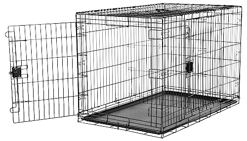Amazon Basics Zusammenklappbarer Hundekäfig aus Metalldraht mit Bodenschale, Doppeltür, Schwarz, L 122 x B 76 x H 83 cm von Amazon Basics