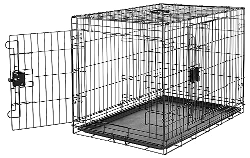 Amazon Basics Zusammenklappbarer Hundekäfig aus Metalldraht mit Bodenschale, Doppeltür, Schwarz, L 91 x B 58 x H 64 cm von Amazon Basics