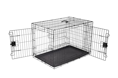 Amazon Basics Zusammenklappbarer Hundekäfig aus Metalldraht mit Bodenschale, Doppeltür, Schwarz, L 91 x B 58 x H 64 cm von Amazon Basics