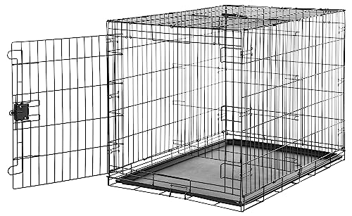 Amazon Basics Zusammenklappbarer Hundekäfig aus Metalldraht mit Bodenschale, Einzeltür, 106,7 cm, Schwarz von Amazon Basics