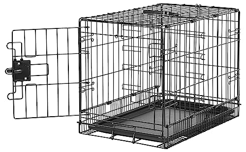 Amazon Basics Zusammenklappbarer Hundekäfig aus Metalldraht mit Bodenschale, Einzeltür, schwarz, L 56 x B 33 x H 40 cm von Amazon Basics