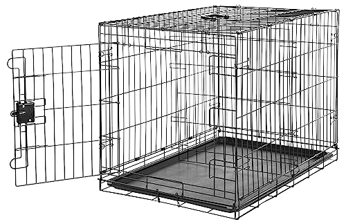 Amazon Basics Zusammenklappbarer Hundekäfig aus Metalldraht mit Bodenschale, Einzeltür, schwarz, L 91 x B 58 x H 64 cm von Amazon Basics