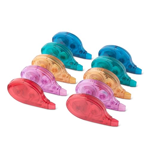 Amazon Basics Korrekturband mit Abroller, 10er-Pack, einfach zu verwenden, 12 m, grün, orange, violett, rot, blau von Amazon Basics