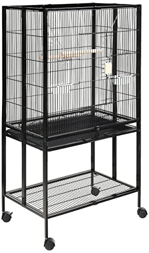 Amazon Basics Vogelkäfig mit rollbarem Ständer und Abschließbar Ablage, Schwarz, L 69 x B 47 x H 130 cm von Amazon Basics