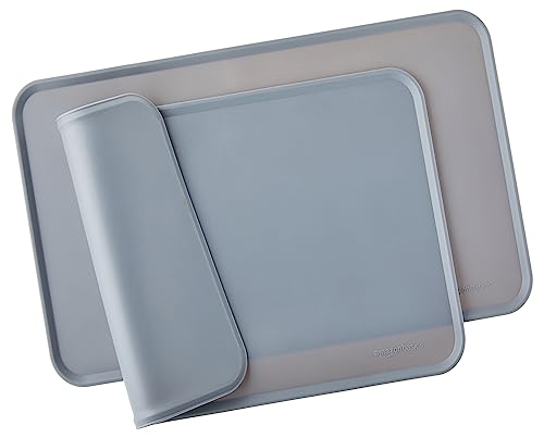 Amazon Basics Wasserabweisende Napfunterlage aus Silikon, Unterlage für Haustierfutter, 47 x 29 cm, Grau (2er-Pack), Einzelbett von Amazon Basics