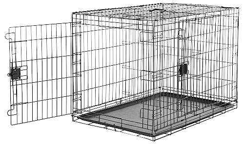 Amazon Basics Zusammenklappbarer Hundekäfig aus Metalldraht mit Bodenschale, Doppeltür, Schwarz, L 107 x B 71 x H 76 cm von Amazon Basics
