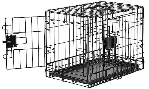 Amazon Basics Zusammenklappbarer Hundekäfig aus Metalldraht mit Bodenschale, Doppeltür, 56 cm, L 56 x B 33 x H 41 cm, Schwarz von Amazon Basics