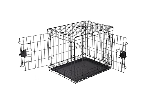 Amazon Basics Zusammenklappbar Hund käfig aus Metalldraht mit Bodenschale, Doppeltür, Schwarz, L 61 x B 46 x H 49 cm von Amazon Basics