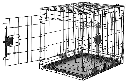 Amazon Basics Zusammenklappbarer Hundekäfig aus Metalldraht mit Bodenschale, Doppeltür, Schwarz, L 61 x l 46 x H 51 cm von Amazon Basics