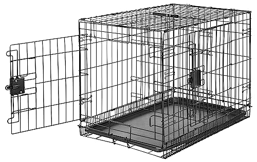 Amazon Basics Zusammenklappbarer Hundekäfig aus Metalldraht mit Bodenschale, Doppeltür, schwarz, L 76 x B 48 x H 53 cm von Amazon Basics