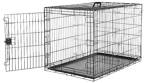 Amazon Basics Zusammenklappbarer Hundekäfig aus Metalldraht mit Bodenschale, Einzeltür, Schwarz, L 122 x B 76 x H 83 cm von Amazon Basics