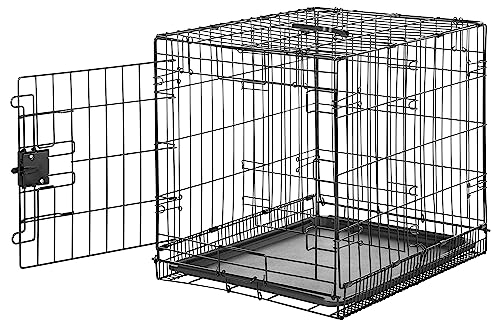 Amazon Basics Zusammenklappbarer Hundekäfig aus Metalldraht mit Bodenschale, Einzeltür, Schwarz, L 61 x B 46 x H 51 cm von Amazon Basics