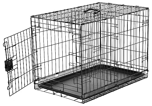 Amazon Basics Zusammenklappbarer Hundekäfig aus Metalldraht mit Bodenschale, Einzeltür, Schwarz, L 76 x B 48 x H 53 cm von Amazon Basics