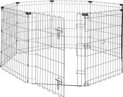 Amazon Basics - Laufgehege für Hunde und andere Haustiere, Quadratisch, faltbar, Metall, mit Tür, 76 cm, Schwarz von Amazon Basics