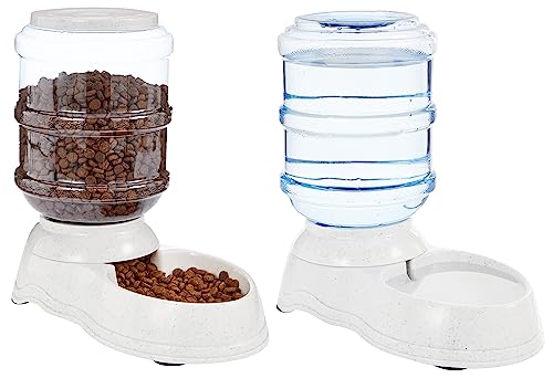 Amazon Basics 2 Stück, Hundefutter- und Wasserspender, Futter- und Wasserspender für Haustiere, Größe S, Klar, Grau von Amazon Basics