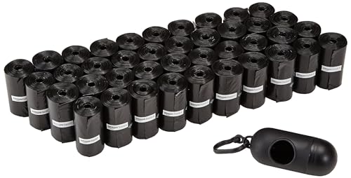 Amazon Basics Hundekotbeutel mit Spender und Leinenclip, Unparfümiert, 600 Beutel (40 Packungen mit je 15 Beuteln), Schwarz von Amazon Basics