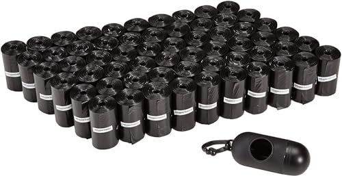 Amazon Basics Hundekotbeutel mit Spender und Leinenclip, Unparfümiert, 900 Beutel (60 Packungen mit je 15 Beuteln), Schwarz von Amazon Basics