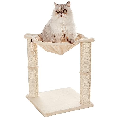 Amazon Basics – Katzen-Kratzbaum mit Haus, Hängematte, Bett und Kratzstamm, 41 x 51 x 41 cm, beige von Amazon Basics