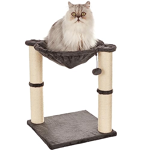Amazon Basics – Katzen-Kratzbaum mit Haus, Hängematte, Bett und Kratzstamm, 41 x 51 x 41 cm, grau von Amazon Basics