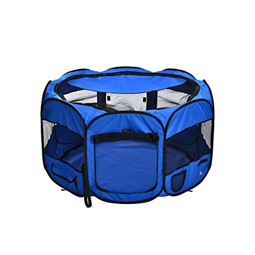 Amazon Basics Achteckig Tragbarer, weicher Haustier-Laufstall, 114 cm, Blau Amazon Basics Achteckig Tragbarer, weicher Haustier-Laufstall, 114 cm, Blau von Amazon Basics