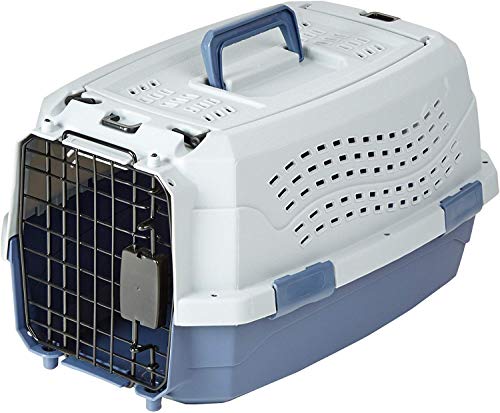 Amazon Basics Katze Transportbox für Haustiere, 2 Türen, 1 Dachöffnung, L 48 x B 32 x H 25 cm, Blau von Amazon Basics