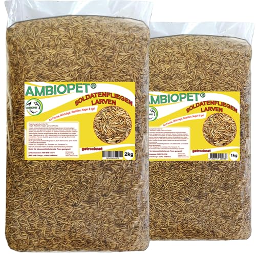 Ambiopet Soldatenfliegenlarven (Hermetia) getrocknet 2 + 1kg Packung, Black Soldier Fly, Protein- und fettreiches Wildvogelfutter, reich an Calcium und Laurinsäure von Ambiopet