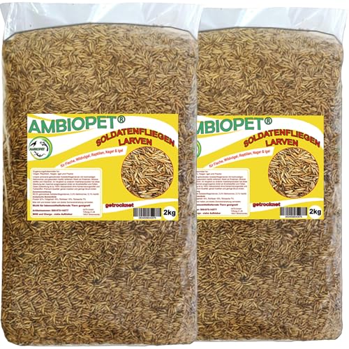 Ambiopet Soldatenfliegenlarven (Hermetia) getrocknet im Beutel, Black Soldier Fly, Protein- und fettreiches Wildvogelfutter, reich an Calcium und Laurinsäure (4kg) von Ambiopet