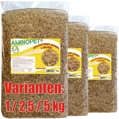 Ambiopet Soldatenfliegenlarven (Hermetia) getrocknet 5kg Packung, Black Soldier Fly, Protein- und fettreiches Wildvogelfutter, reich an Calcium und Laurinsäure von Ambiopet