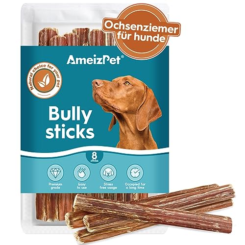 AmeizPet Bully Pizzle Sticks für Hunde und Welpen, 8 Stück, Kaustangen Ochsenziemer Für Hunde, Natürliche Zahn-Ochsenziemer, Kausnacks für Hunde zum Training, 12 cm (4.7") von AmeizPet