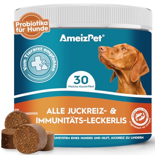 AmeizPet Hunde Weiche Leckerlis Anti Juckreiz & Immun für Hund, Juckende Haut Und Fell Hund Verdauungssnacks, 30 Hunde Leckerlis von AmeizPet